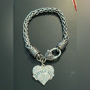 Little Sis heart bracelet, silver plated, Link, dangle